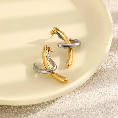 MamacitaSlay 316L Stainless Steel Two Tone Intertwined Stud Earrings 18K Gold Plated PVD Waterproof Jewelry For Women Daily Gift