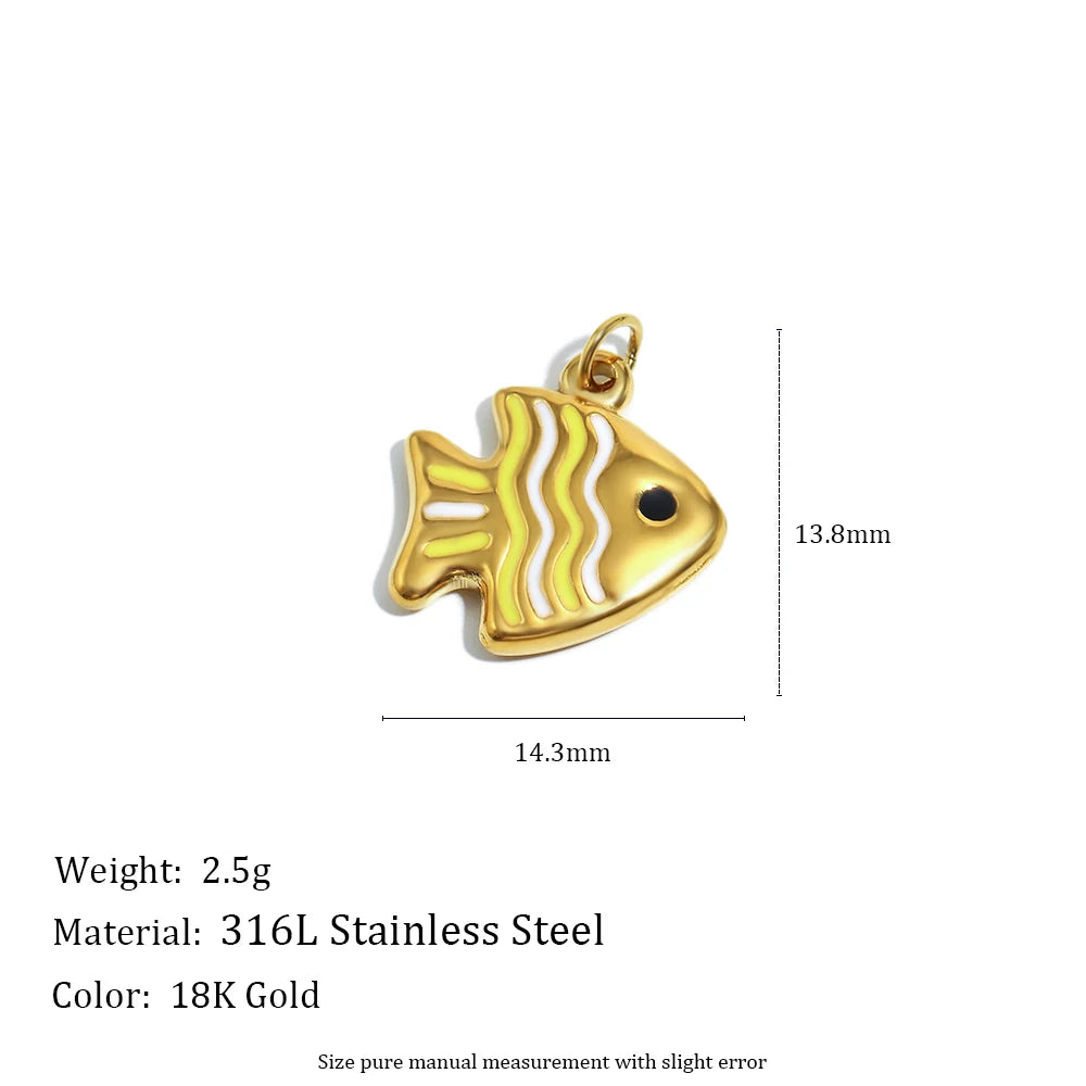 MamacitaSlay 316L Stainless Steel Enamel Ocean Style Fish Charms Earrings Necklace Bracelet DIY Pendant Women's Handmade Gift
