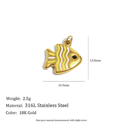 MamacitaSlay 316L Stainless Steel Enamel Ocean Style Fish Charms Earrings Necklace Bracelet DIY Pendant Women's Handmade Gift