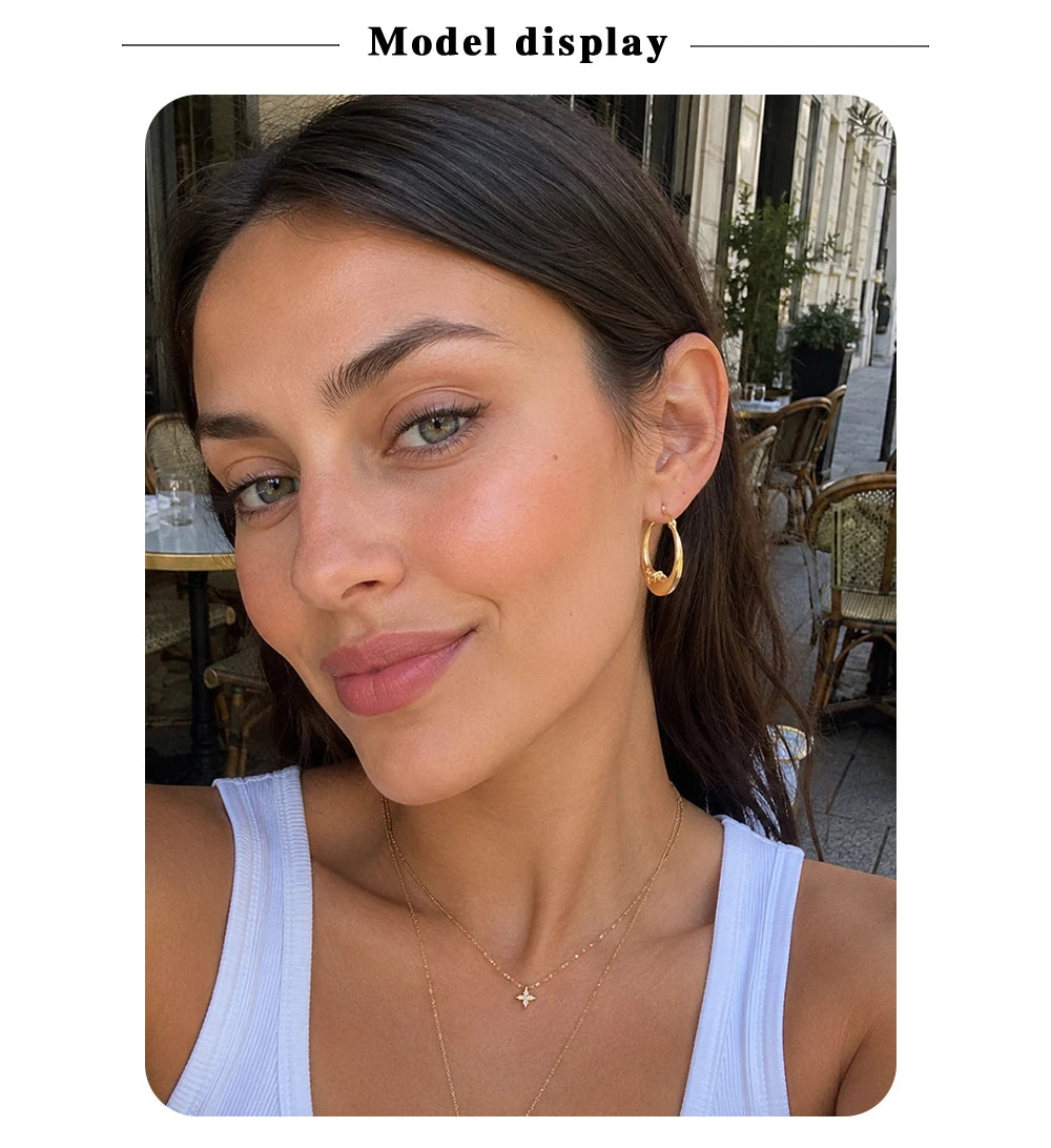 MamacitaSlay 18K Gold Plated Stainless Steel Moon Hoop Earrings Unique Waterproof Jewelry Women's Charm Statement Earrings Gift