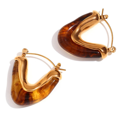 MamacitaSlay 316L Stainless Steel Resin V Shape Hoop Earrings 18K Gold Plated Waterproof Jewelry For Women Statement Earrings