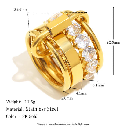 MamacitaSlay Creative 316L Stainless Steel Zircon Multilayer Ring Party Waterproof Jewelry Women's Charm Ring High Quality Gift