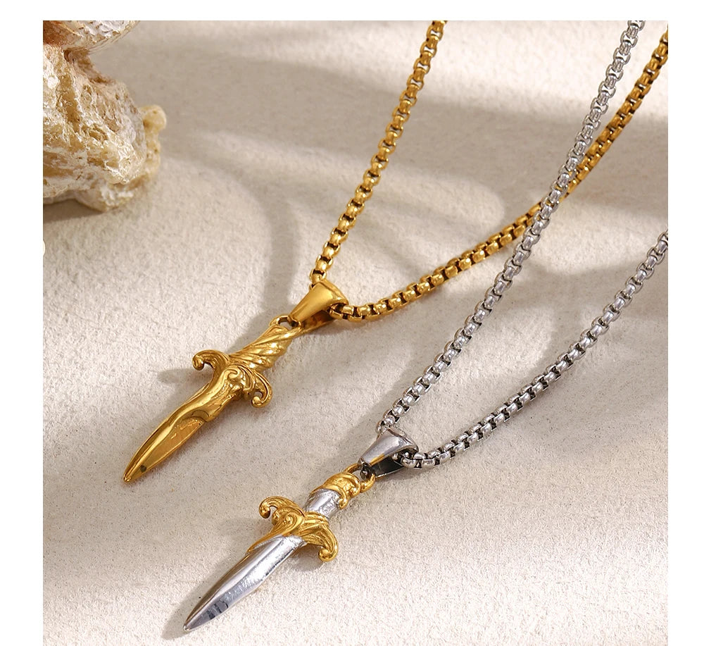 MamacitaSlay 316L Stainless Steel Mixed Color Sword Necklace 18K Gold Plated Waterproof Jewelry Hip Hop Style Unique Necklace