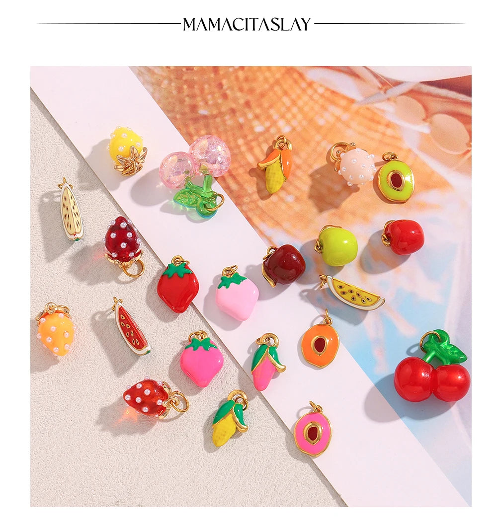 MamacitaSlay Stainless Steel Resin Tropical Fruit Charms Earrings Necklace Bracelet DIY Accessories Women's Waterproof Pendant