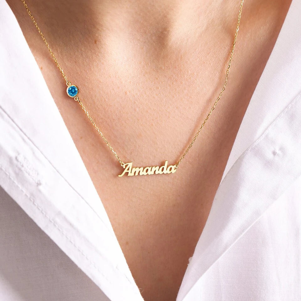 Personalized Birthstone Name Necklace
