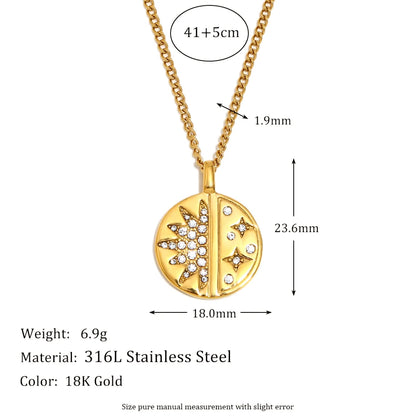 MamacitaSlay Minimalist Stainless Steel Zircon Sun Moon Star Zircon Pendant Necklace Creative Waterproof Jewelry Women's Gift