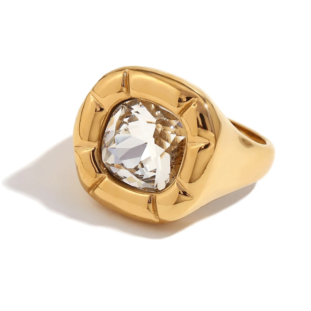 MamacitaSlay 18K Gold Plated Stainless Steel Rounded Square Zircon Necklace Earring Ring Women's Fashionable Waterproof Jewelry