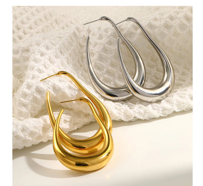 MamacitaSlay Unique Exaggerated 18K Gold Plated Stainless Steel Pear Shape Hollow Hoop Earrings Party Women's Waterproof Jewelry