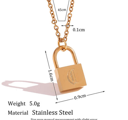 MamacitaSlay 316L Stainless Steel Ancient Letters Engaged Lock Pendant Necklace 18K Gold Plated Waterproof Neck Jewelry Gift