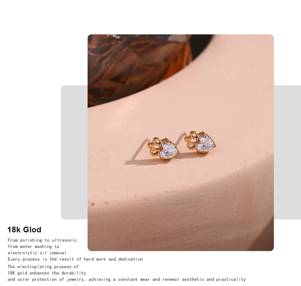 MamacitaSlay Delicate Zircon Flower Crown Horse Eye Stainless Steel Earrings Mini 18K Gold Plated Stud Earrings Fashion Jewelry