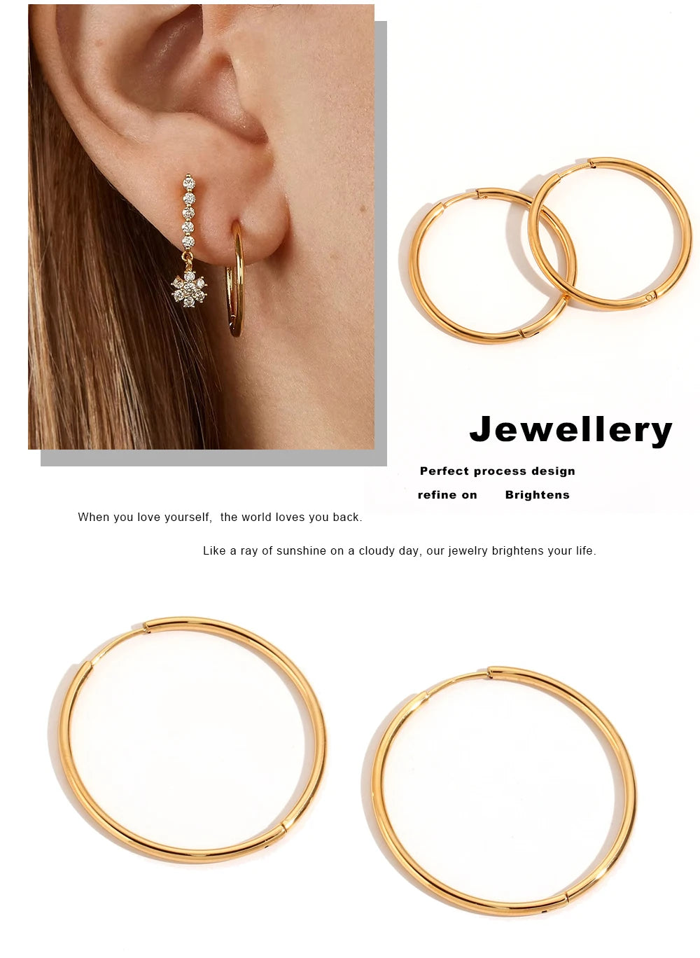 MamacitaSlay New Trend 316L Stainless Steel Jewelry For Women Circle 18K Gold Plated Earrings 6 Size Thin Hoop Earrings Gift