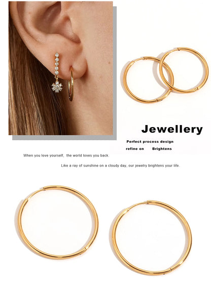 MamacitaSlay New Trend 316L Stainless Steel Jewelry For Women Circle 18K Gold Plated Earrings 6 Size Thin Hoop Earrings Gift