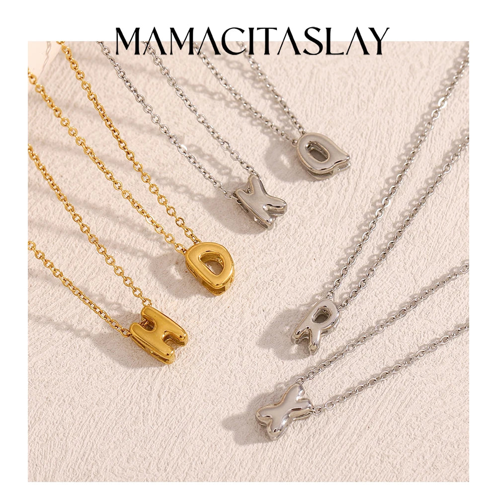 MamacitaSlay 316L Stainless Steel Letter Pendant Necklace Waterproof 18K Gold Plated Neck Jewelry Women's Minimalist Necklace