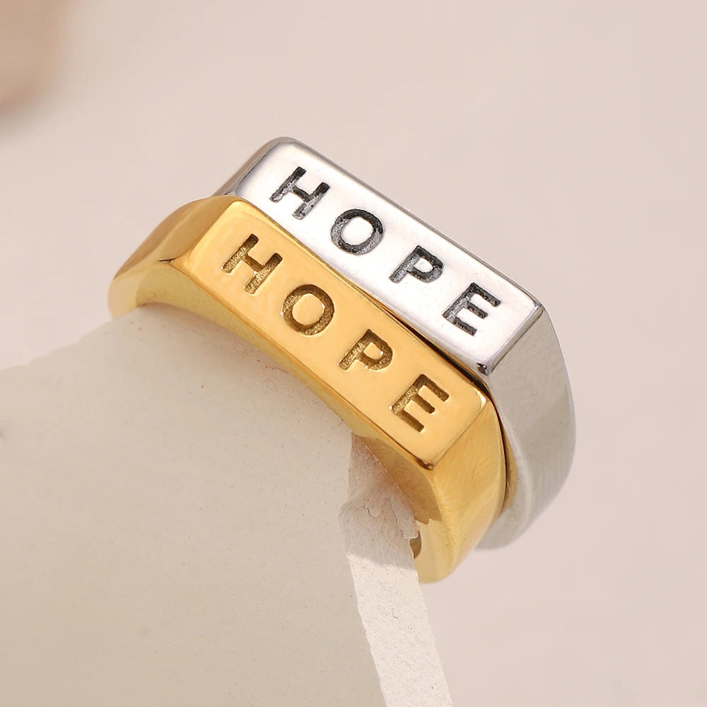 MamacitaSlay 316L Stainless Steel "HOPE" Letter Ring Party Waterproof Jewelry Women's Classic Charm Ring 2025 New Trend Gift