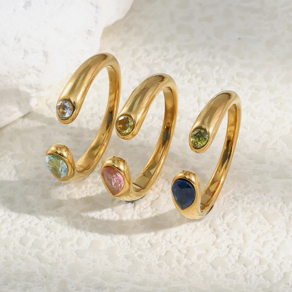 MamacitaSlay 316L Stainless Steel Multicolour Zircon Open Ring 18K Gold Plated Waterproof Jewelry Women's Minimalist Ring Gift
