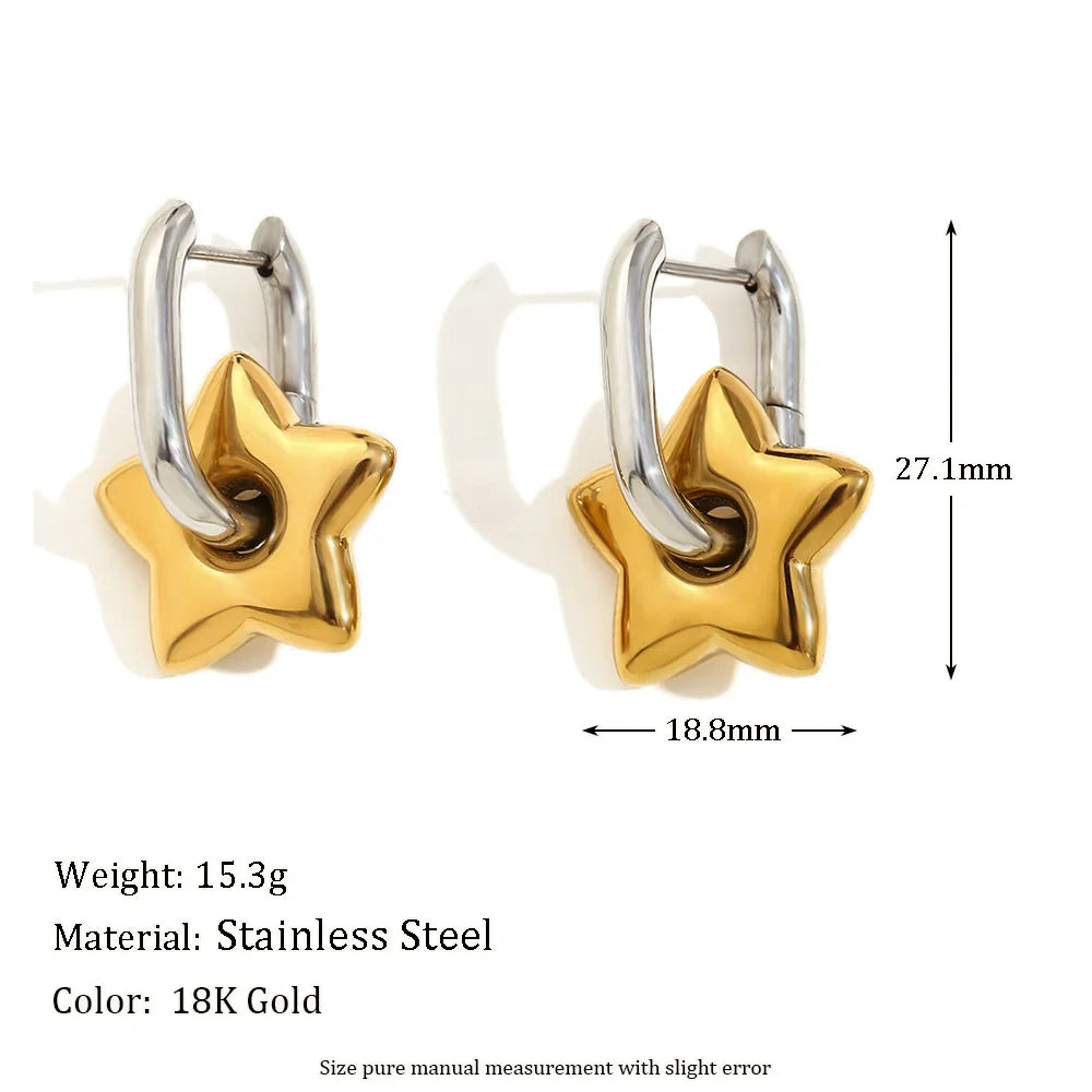 Mamacitaslay Mixed Color Star Heart Charm Hoop Earrings 316L Stainless Steel Waterproof Jewelry For Women Party Everyday Wear