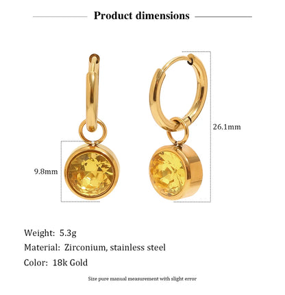 MamacitaSlay 316L Stainless Steel Multicolor Round Zircon Hoop Earrings 18K Gold Plated Waterproof Minimalist Jewelry For Women
