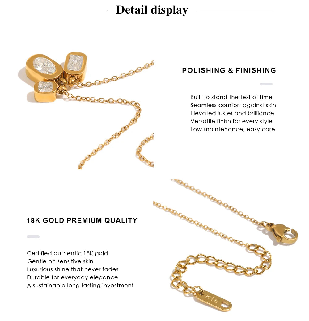 MamacitaSlay Elegant 316LStainless Steel Oval Rectangle Zircon Necklace 18K Gold Plated Waterproof Jewelry For Women Dainty Gift