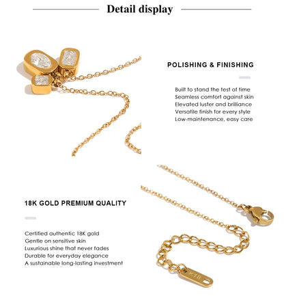 MamacitaSlay Elegant 316LStainless Steel Oval Rectangle Zircon Necklace 18K Gold Plated Waterproof Jewelry For Women Dainty Gift