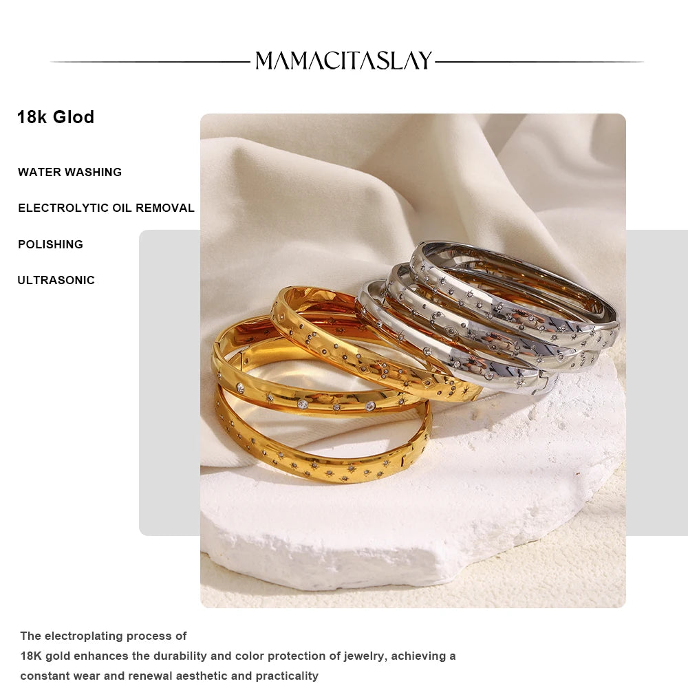 MamacitaSlay 316L Stainless Steel Star Moon Open Bracelet Bracelet 18K Gold Plated Waterproof Jewelry Women's Unique Bracelet