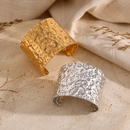 MamacitaSlay 316L Stainless Steel Hammered Wide Open Cuff Bangle 18K Gold Plated Waterproof Jewelry For Women Bracele Party Gift