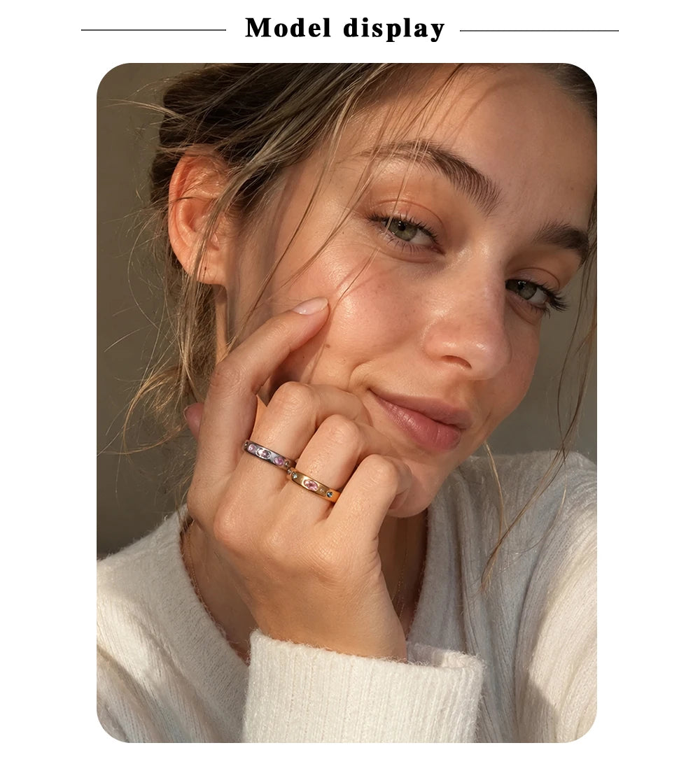 MamacitaSlay 316L Stainless Steel Multicolor Zircon Ring Waterproof 18K Gold Plated Jewelry For Women's Classic Ring Gift 2026