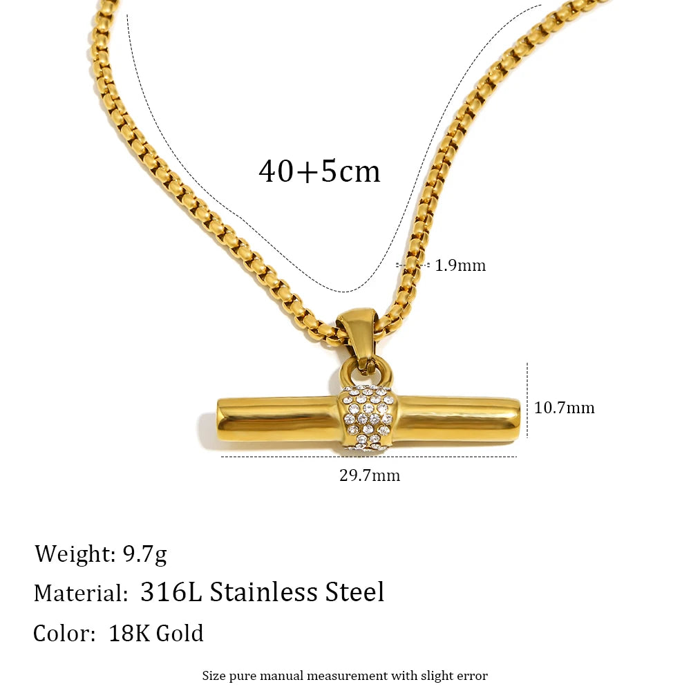 MamacitaSlay 316L Stainless Steel T-Bar Pendant Necklace Earrings Waterproof 18K Gold Plated Jewelry Women's Earrings Necklace