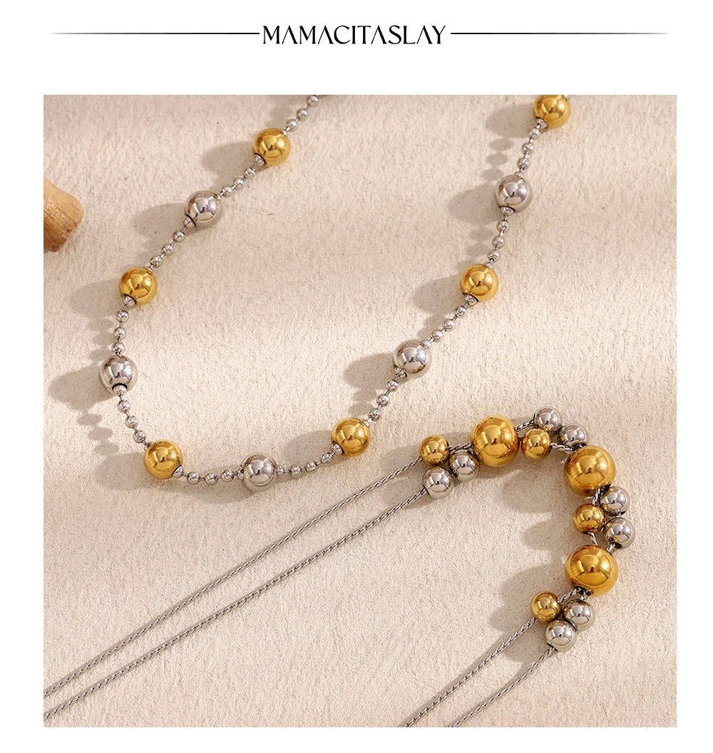 MamacitaSlay Stainless Steel Double Color Steel Ball Pendant Necklace Party Waterproof Jewelry Women's Charming Neck Jewelry
