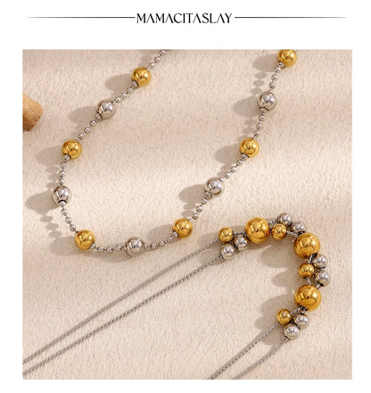 MamacitaSlay Stainless Steel Double Color Steel Ball Pendant Necklace Party Waterproof Jewelry Women's Charming Neck Jewelry