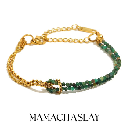 MamacitaSlay 316L Stainless Steel Natural Stone Handmade Asymmetric Bracelet Party Waterproof Jewelry Women's Charm Bracelet