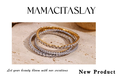 MamacitaSlay Classic Stainless Steel Zircon Fine Edge Bracelet Banquet Luxury Waterproof Jewelry Women's Elegant Simple Jewelry