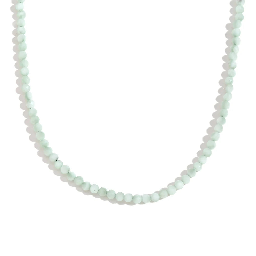 MamacitaSlay Simple 316L Stainless Steel Natural Stone Bead Necklace Waterproof Neck Jewelry Women's Elegant Statement Necklace