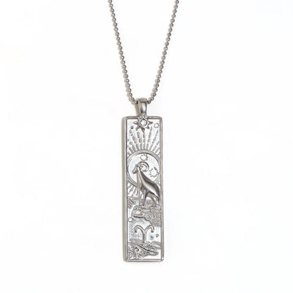 MamacitaSlay 316L Stainless Steel Zodiac Sign Rectangle Pendant Necklace 18K Gold Plated Waterproof Jewelry For Women Daily Wear