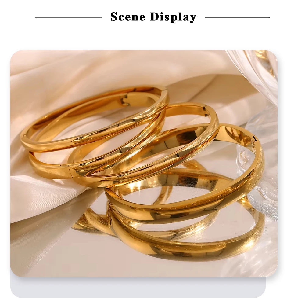 MamacitaSlay 316L Stainless Steel Plain Polished Multiple Sizes Cuff Bangle 18K Gold Plated Waterproof Jewelry For Women  Gift