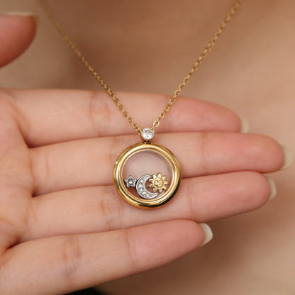 MamacitaSlay 316L Stainless Steel Celestial Pendant Necklace 18K Gold Plated Waterproof Jewelry Gift For Women Everyday Wear