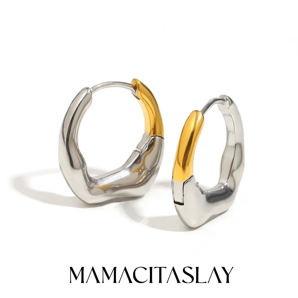 MamacitaSlay 316L Stainless Steel Double Color Irregular Hoop Earrings Party Waterproof Jewelry Women's 18K Gold Plated Earrings