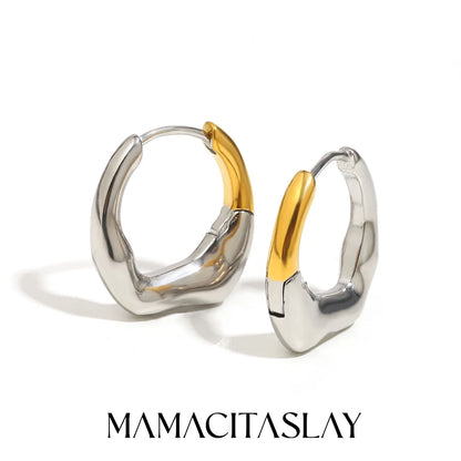 MamacitaSlay 316L Stainless Steel Double Color Irregular Hoop Earrings Party Waterproof Jewelry Women's 18K Gold Plated Earrings