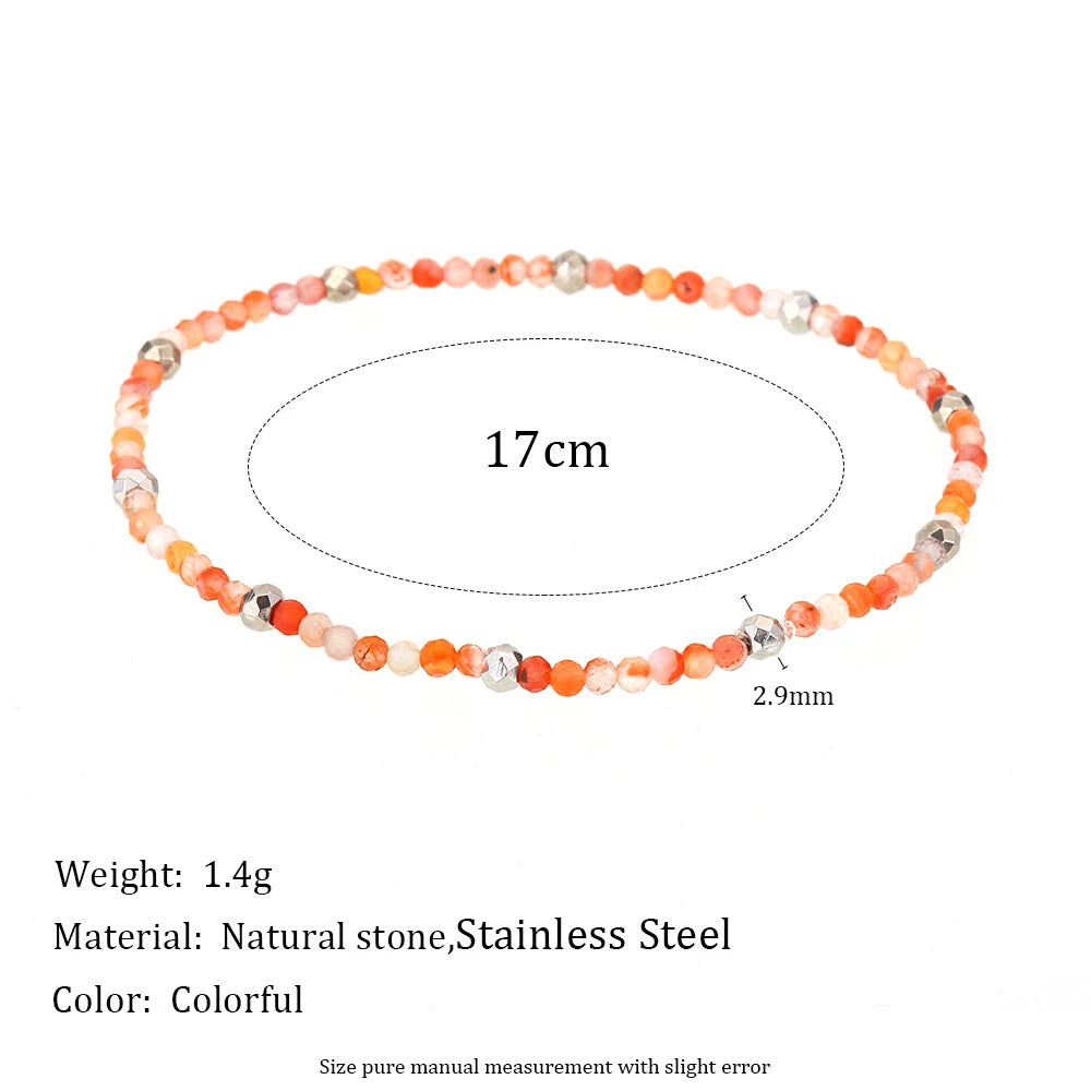 MamacitaSlay 316L Stainless Steel Natural Stone Necklace Elastic Rope Bracelet Handmade Waterproof Jewelry Women's Classic Gift