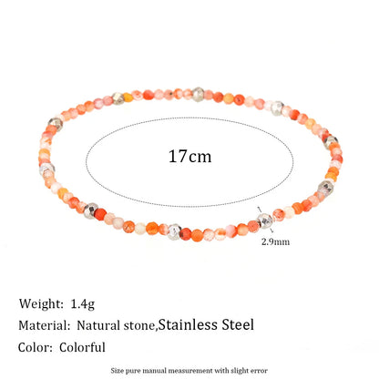 MamacitaSlay 316L Stainless Steel Natural Stone Necklace Elastic Rope Bracelet Handmade Waterproof Jewelry Women's Classic Gift