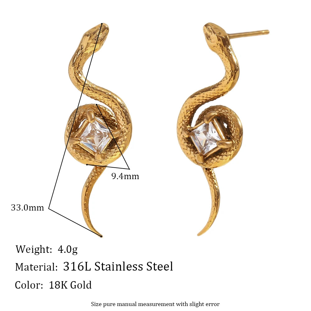 MamacitaSlay New Trendy Stainless Steel Zircon Snake Earrings Party Waterproof Jewelry Women's Charm Statement Earrings Gift