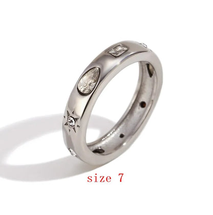 MamacitaSlay Classic Solar Geometric Zircon Bracelets Shiny Zircon Hoop Earrings 2024 Trend Stainless Steel Ring Woman