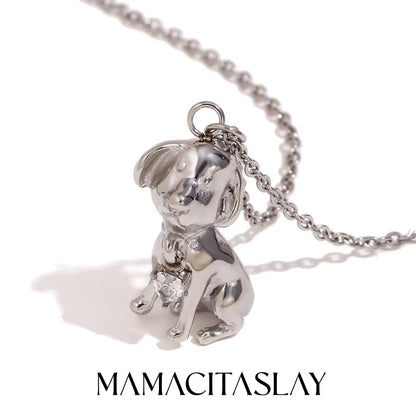 MamacitaSlay Cute Puppy Heart Zircon Pendant Necklace 2025 New Design Waterproof Neck Jewelry Women's Elegant Collarbone Chain