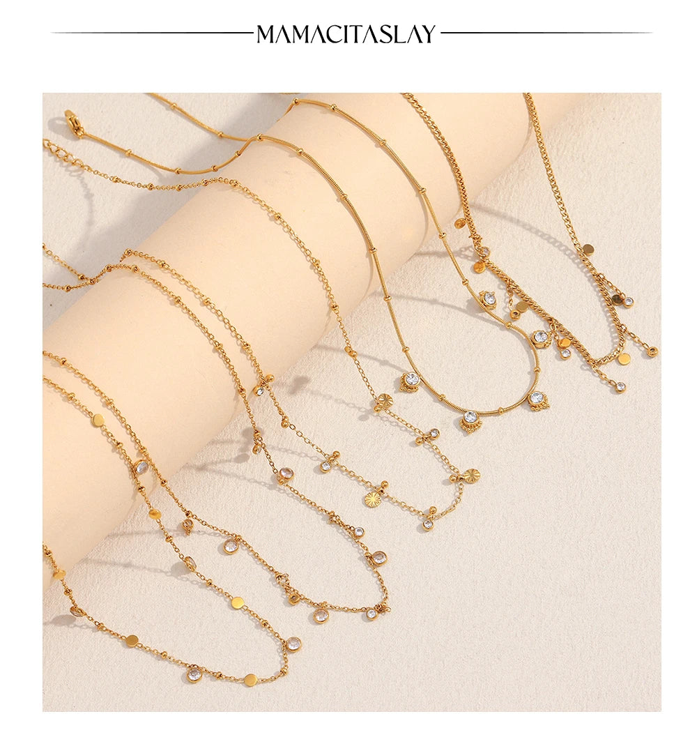 MamacitaSlay 316L Stainless Steel Zircon Flower Stackable Necklace Party Waterproof Neck Jewelry Women's Elegant Necklace Gift