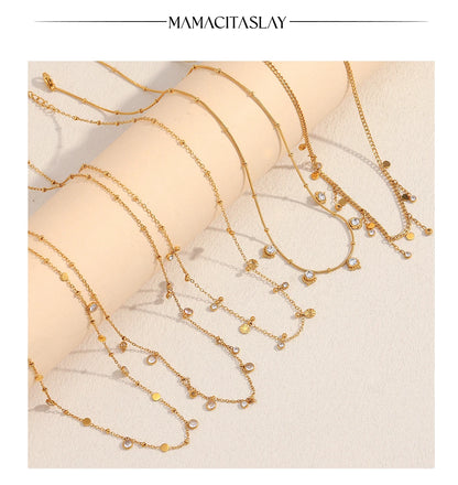 MamacitaSlay 316L Stainless Steel Zircon Flower Stackable Necklace Party Waterproof Neck Jewelry Women's Elegant Necklace Gift
