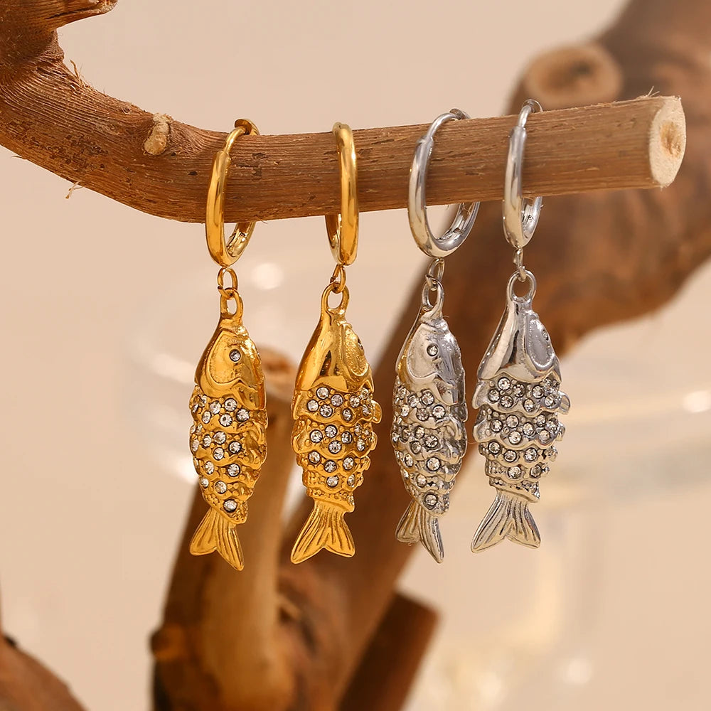 MamacitaSlay Wholesale Lucky Koi Drop Earrings Women Waterproof Gold Plated 316L Stainless Steel Women's Jewelry New In Earrings