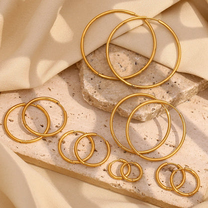 MamacitaSlay New Trend 316L Stainless Steel Jewelry For Women Circle 18K Gold Plated Earrings 6 Size Thin Hoop Earrings Gift