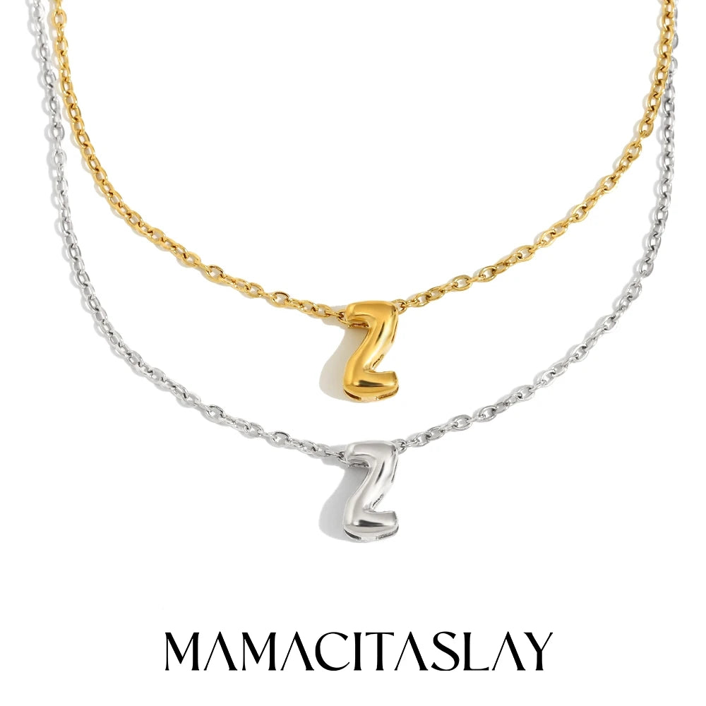 MamacitaSlay 316L Stainless Steel Letter Pendant Necklace Waterproof 18K Gold Plated Neck Jewelry Women's Minimalist Necklace
