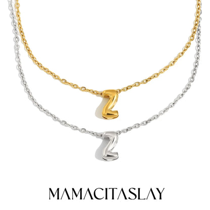 MamacitaSlay 316L Stainless Steel Letter Pendant Necklace Waterproof 18K Gold Plated Neck Jewelry Women's Minimalist Necklace