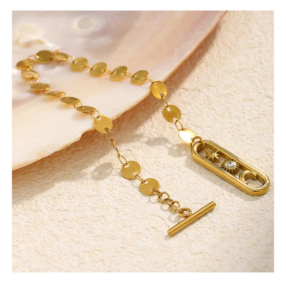 MamacitaSlay 316L Stainless Steel Celestial Sun Moon Star OT Chain Bracelet 18K Gold Plated Waterproof Jewelry For Women Gift