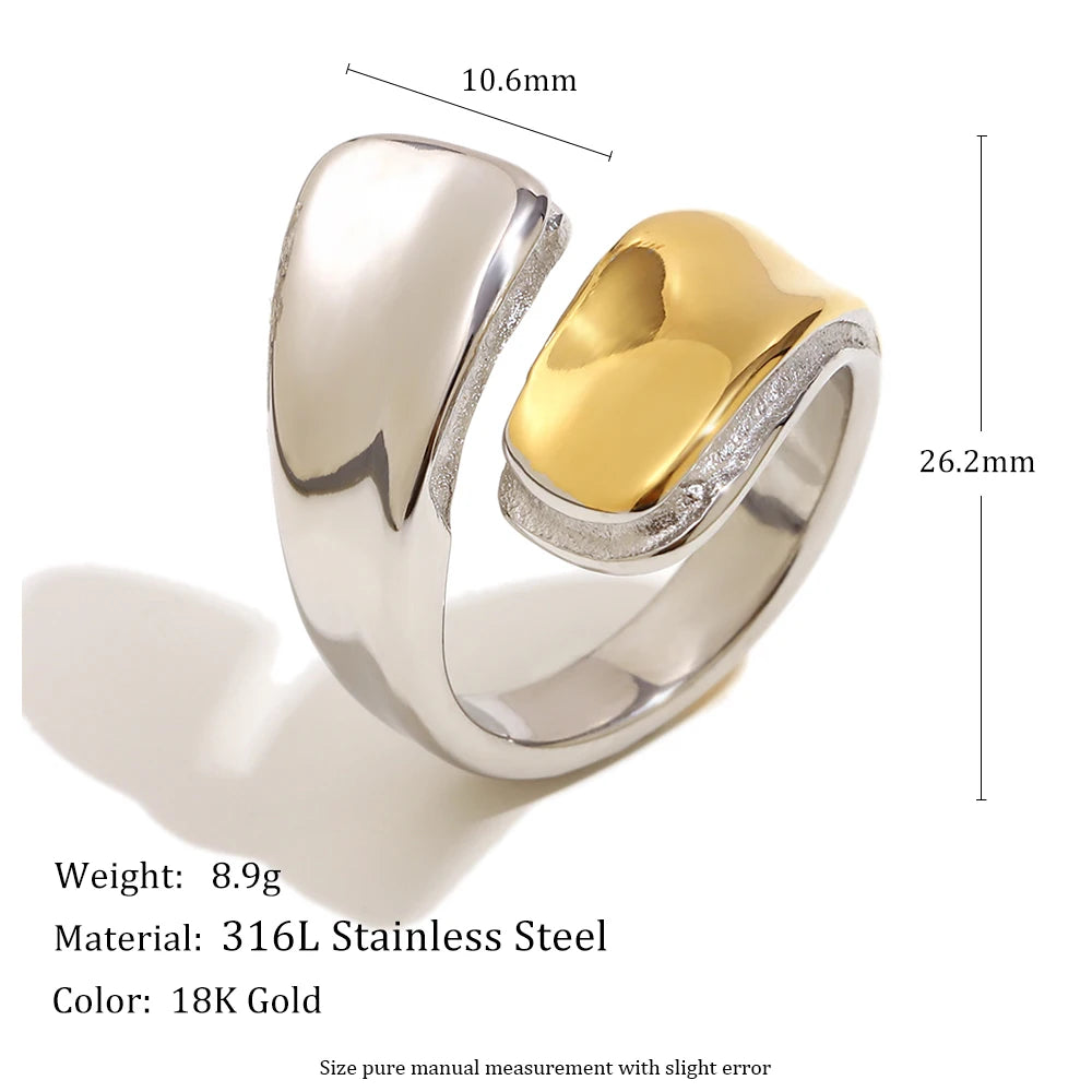 MamacitaSlay 316L Stainless Steel Two Tone Asymmetric Opening Ring Party Waterproof Jewelry Women's Unique Cool Creative Gift